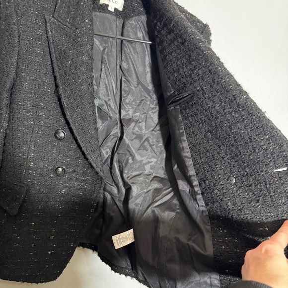 A.L.C. Womens Chelsea Metallic Black Tweed Double-Breasted Blazer Sz 4 Mob Wife - Picture 8 of 16
